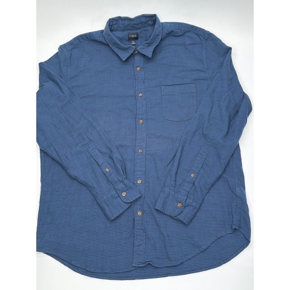 J.Crew Mens XL Blue Horizontal Ribbed Cotton Blend Button Down Shirt Long Sleeve